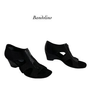 Bandolino Black Quilted Zipper Cutout Open Toe Sandals Heels Size 7